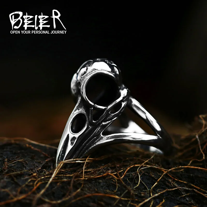 BEIER 316L stainless steel ring Nordic Viking amulet raven head pagan Odin rune fashion Scandinavian men/women jewelry BR8-199