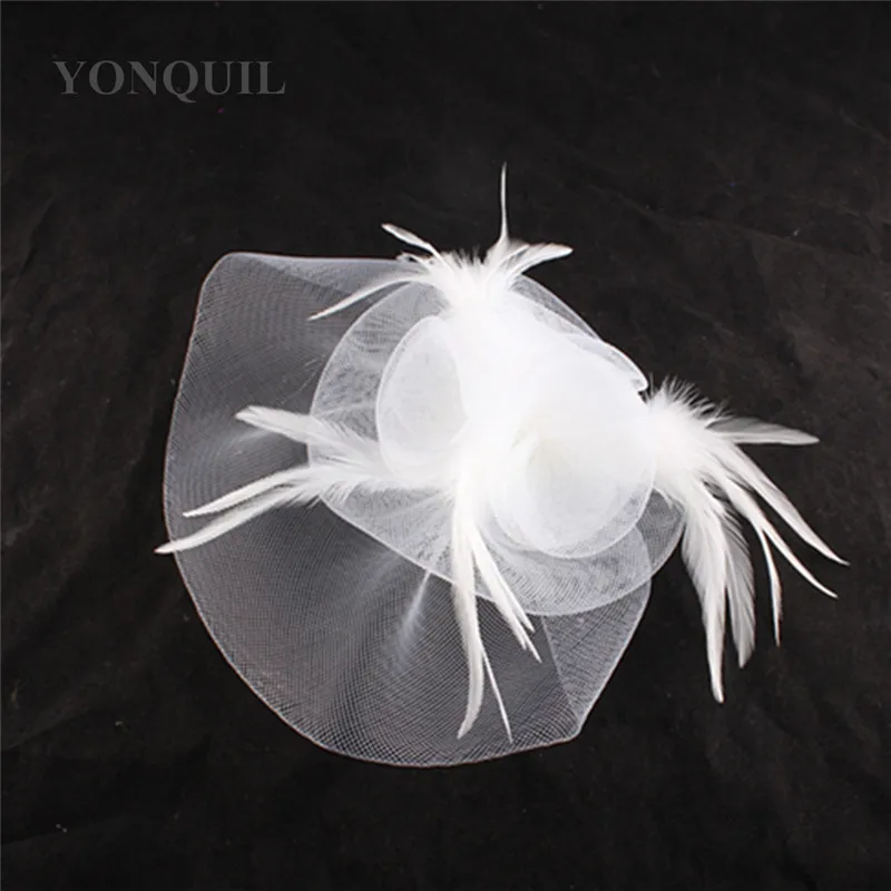 Couvre-chef de mariage en Nylon pour femme, accessoire de coiffure fantaisie en Tulle noir avec plumes et fleurs