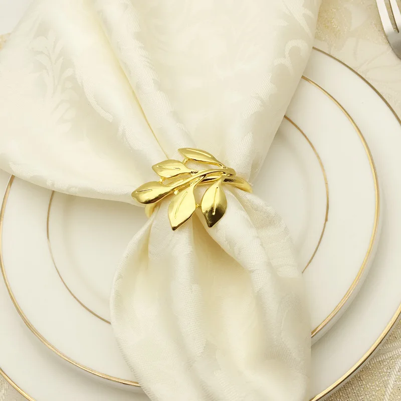 6pcs/lot Fall Leaves Napkin Rings Gold Silver Christening Bangle Metal Napkin Holder Wedding Gifts Baptismal Shower Party Decor