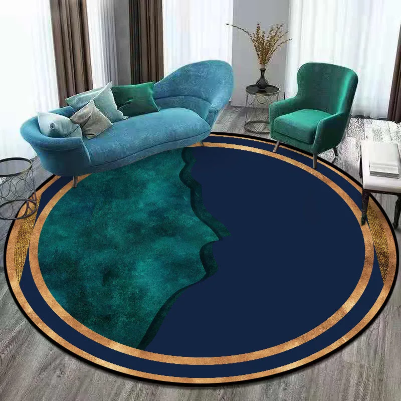 Nordic Round Carpet for Living Room Modern Geometric Dark Green Anti Slip Floor Mat for Bedroom Kids Room Game Chair Rugs 100cm