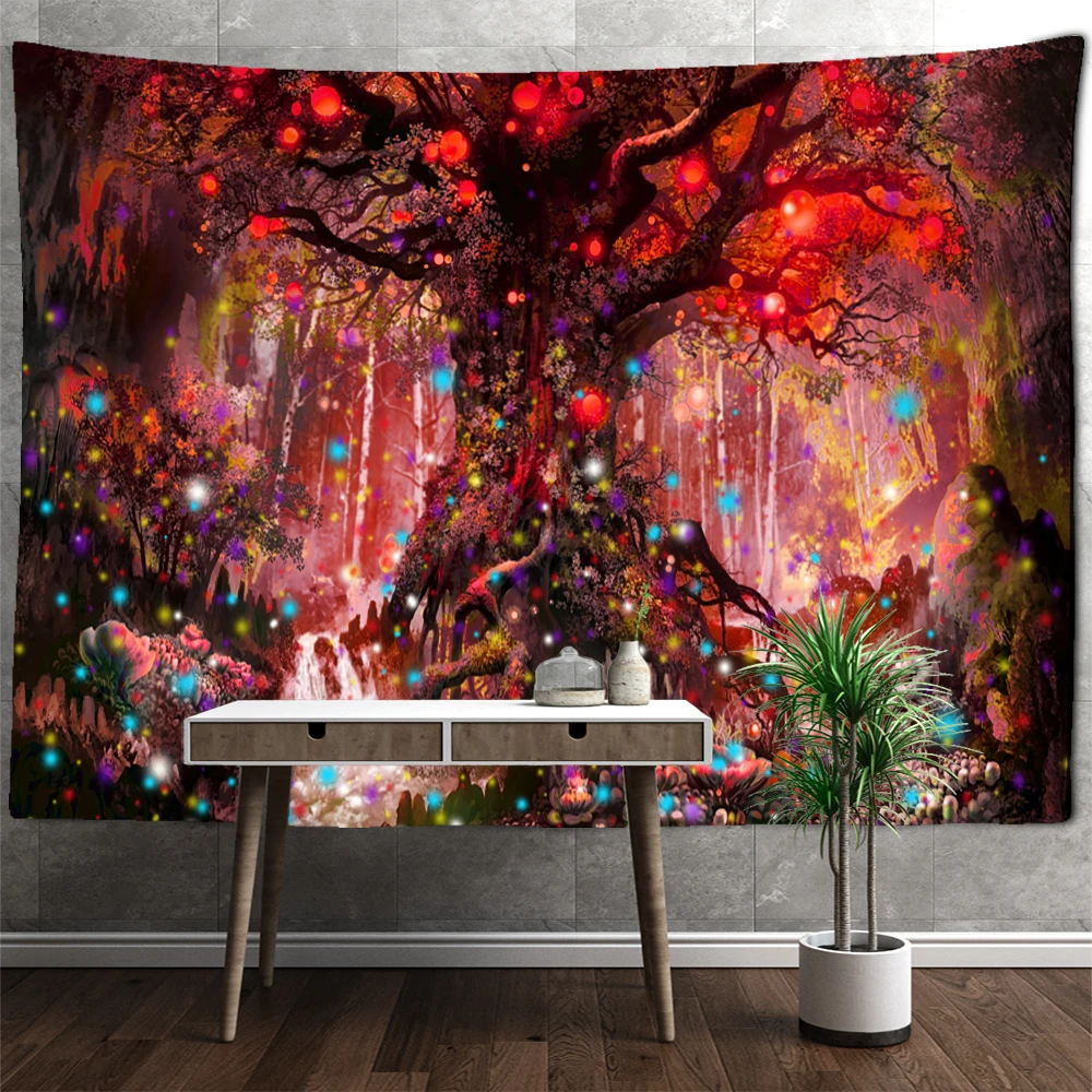 Mushroom Forest Tapestry Wall Hanging Psychedelic Witchcraft Dream Aesthetics Room Living Room Background Cloth Home Decor