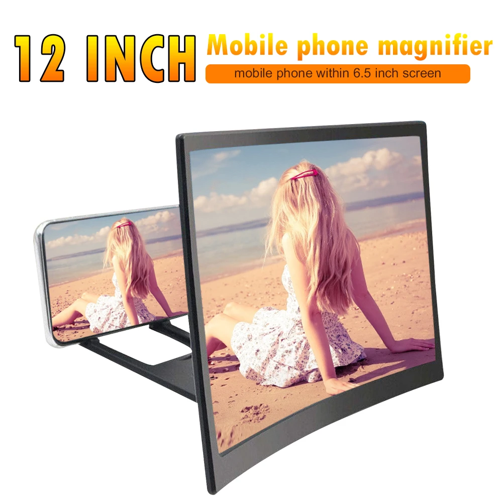 12 Inch Mobile Phone Screen Enlarged Bracket Display ABS Shell Acrylic Lens Reduce Radiation Curved 3D Magnifier Stand