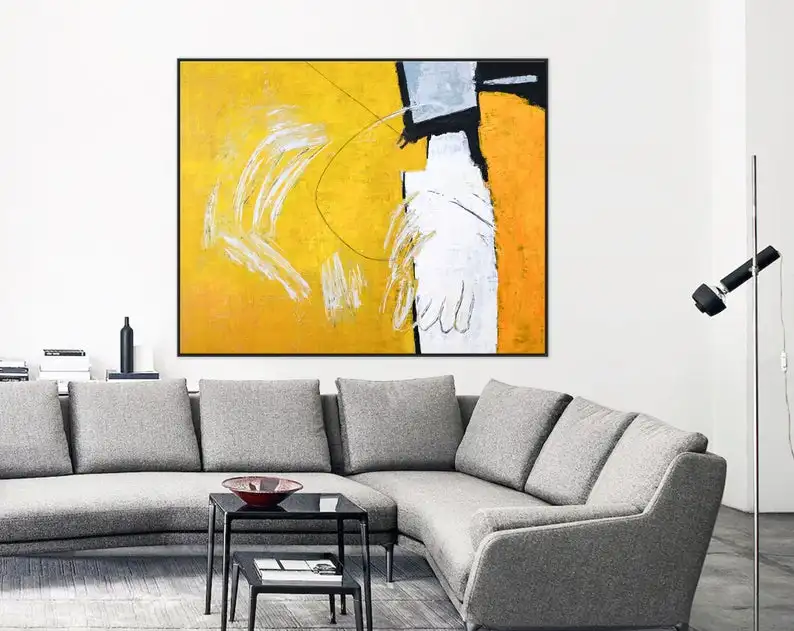 

Abstract Painting Original Large Acrylic Canvas Wall Art Yellow Expressionism Modern Painting Wall Art On Canvas Gelb