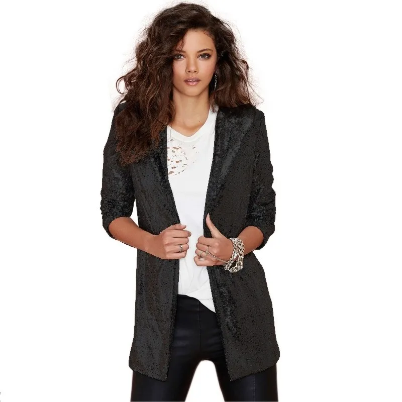 #5203 Spring 2023 Sequin Blazers Jacket Gold Silver Black Elegant Suit Coat Long Sleeved Night Club Shiny Blazer Women Cardigan