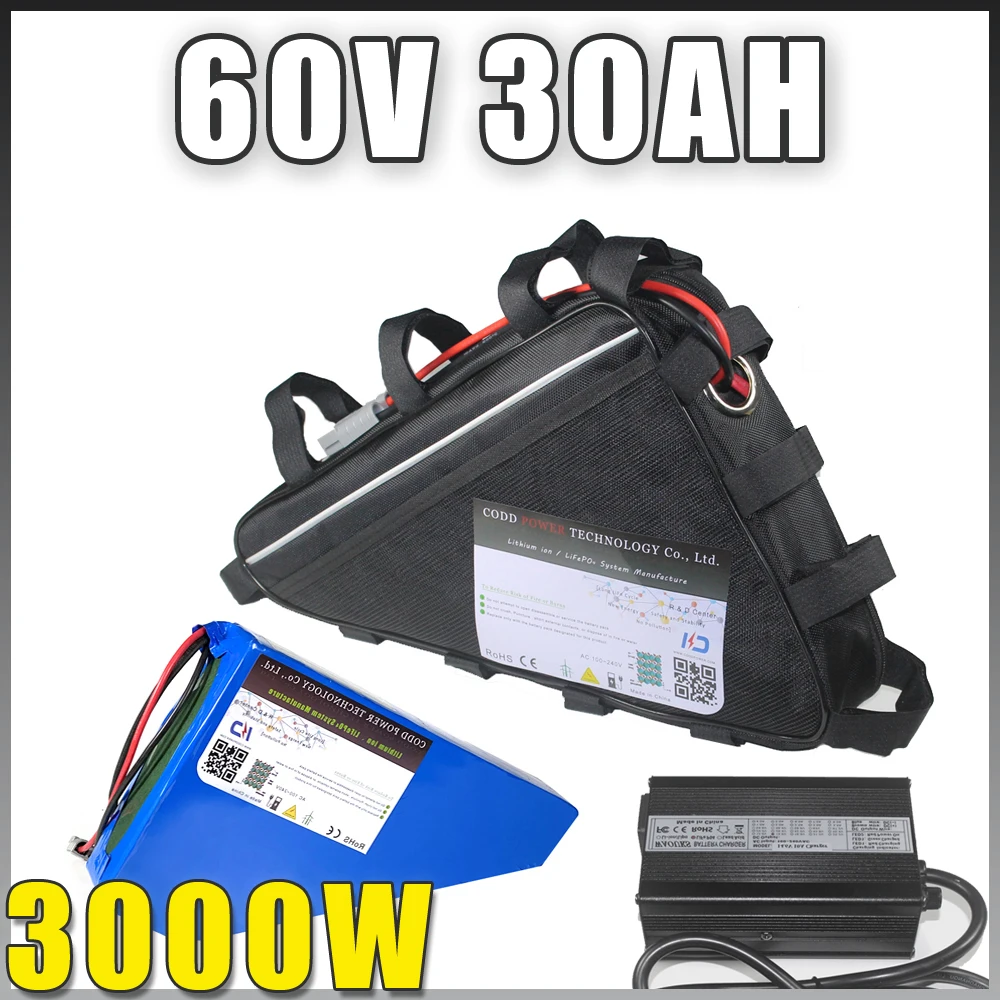 

60V 30AH 2000W 3000W Lithium Ion Electric bicycle Battery Pack 60V Triangle Bag