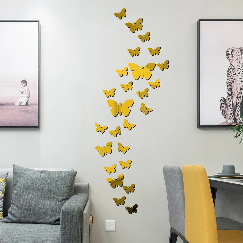 Butterfly Mirror Wall Sticker 3D DIY TV Background Living Room Stickers Christmas Wall Decor Bedroom Bathroom Home Decoration