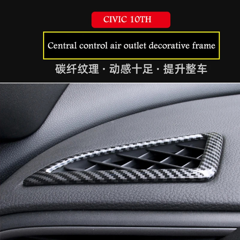 For Honda Civic 10th Gen Carbon Fiber ABS Car  Air Outlet Decorative Frame Trim Sticker Refitting Interior Protective Auto Parts