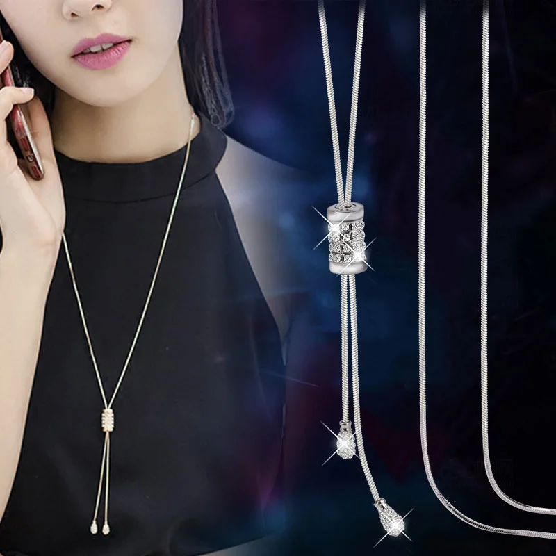 Fashion Crystal Snake Long Sweater Chain Necklaces Vintage Accessary Collares Statement Necklace