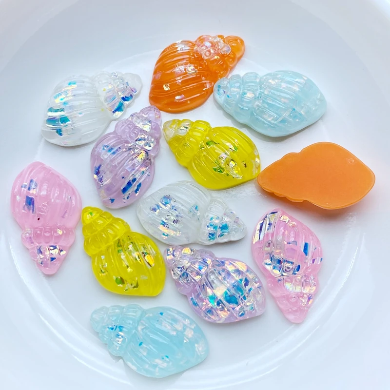 20Pcs Mix color Lovely Shell Conch Shape Resin Rhinestone Flat Back DIY Hair Bows Clips Embellishment Accessories Crafts Resin