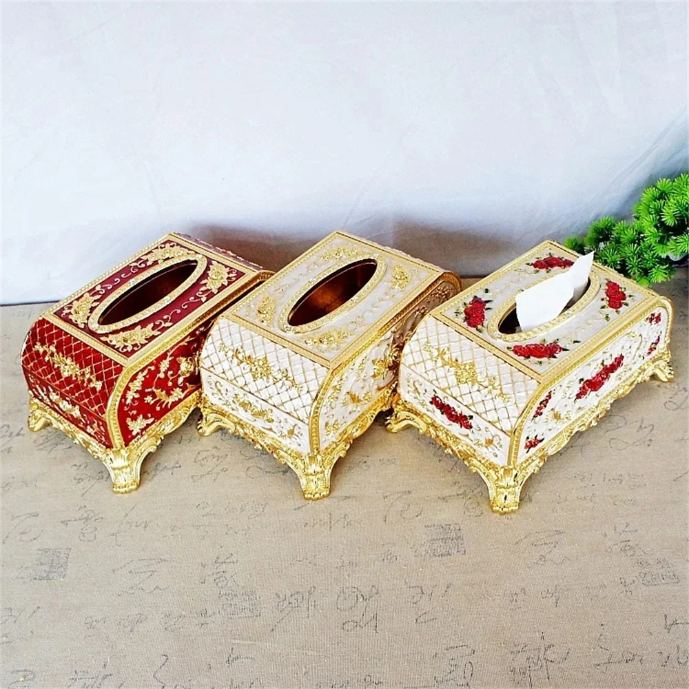 

Gilded Metal Tissue Box Rose Decoration Box Magnet Adsorption Flowers Napkins Organizer Dining Table Home Decoration