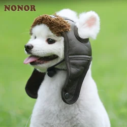 NONOR-Sombrero de piloto para perro, gorro cálido de cuero para mascota, para cachorro grande, divertido, Cosplay, regalo de Navidad para S-2XL