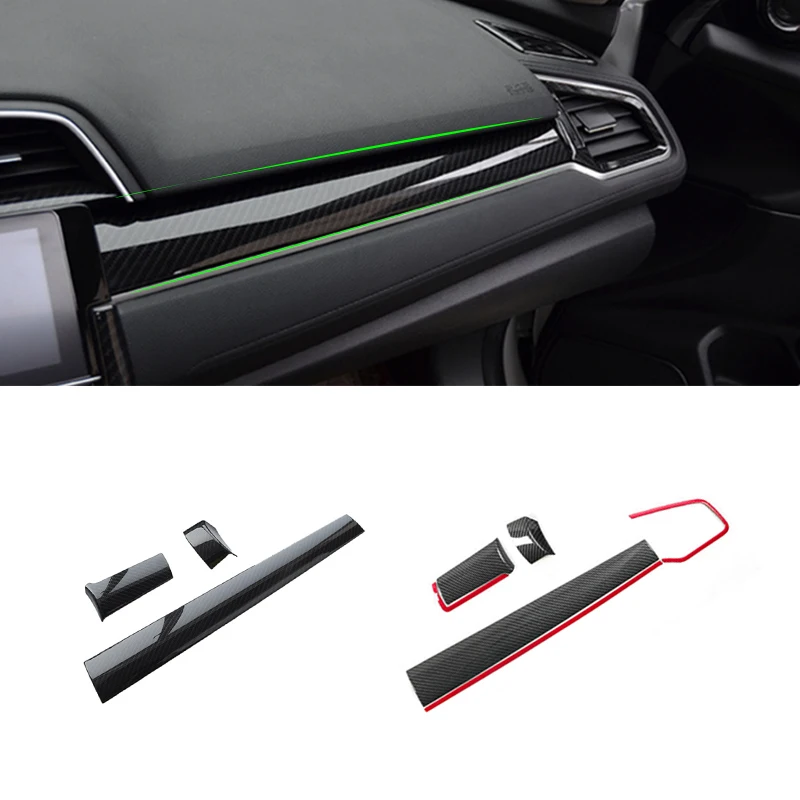 

For Honda Civic 10th 2016 2017 2018 2019 2020 Car Carbon Texture Interior Passenger Panel Center Control Strips Cover Trim