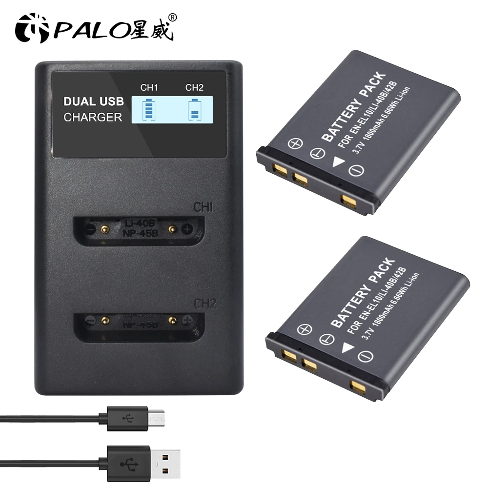 PALO1800mAh EN-EL-10/LI-40B/42B Li-ion bateria aparatu cyfrowego 3.7V akumulator litowo-jonowy do aparatu Nikon S220 S225 S3000 S5100 S4000 S520 itp.