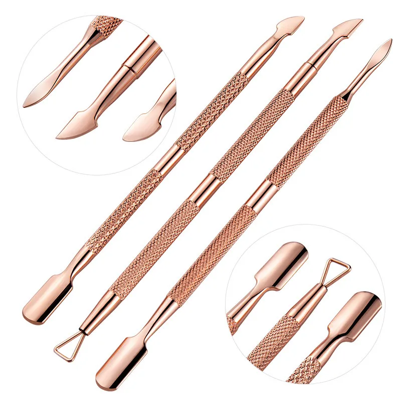 3 Style Stainless Steel Nail Cuticle Pusher Tweezer Nail Art Files Gel Polish Remove Manicure Care Groove Clean Tools