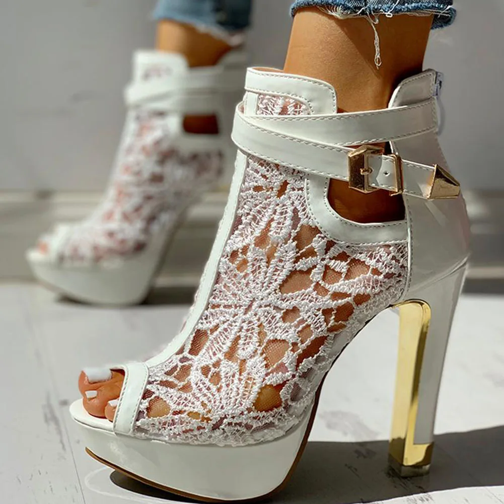DoraTasia 2022 New Ladies High Heels Belt Buckle Peep Toe Hollow Platform Sandals Shoes Woman Party Summer Boot Big Size 35-42