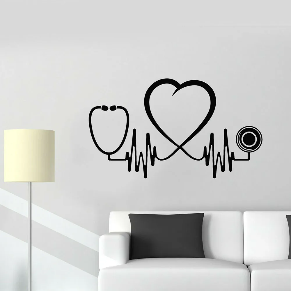 Healthcare Wall Decal  Heartbeat Door Window Vinyl Wall Decor Health Care Heartbeat Clinic Office Cardiogram Sticker G4916