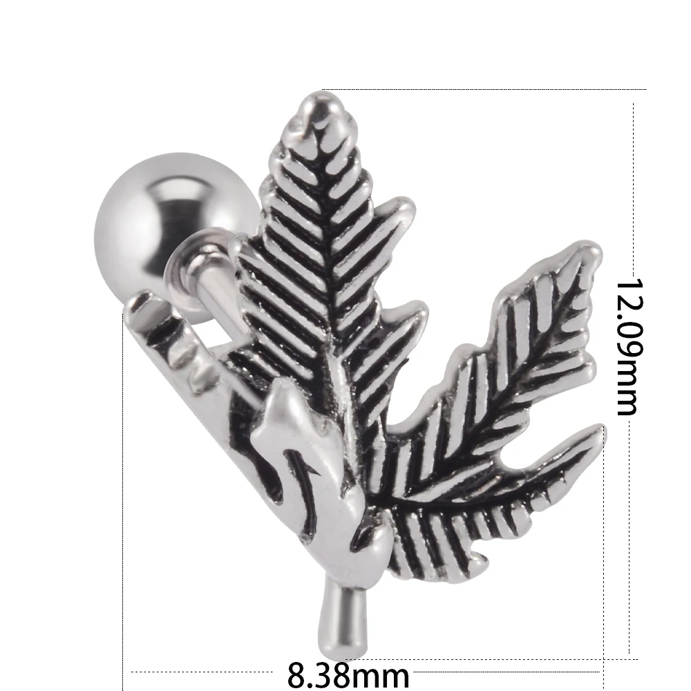 1-5PC Surgical Steel Ear Studs Cartilage Piercing Retro Leaf Gesture Posture Sword Earring Man Unisex Trendy Funk Body Jewelry image 5