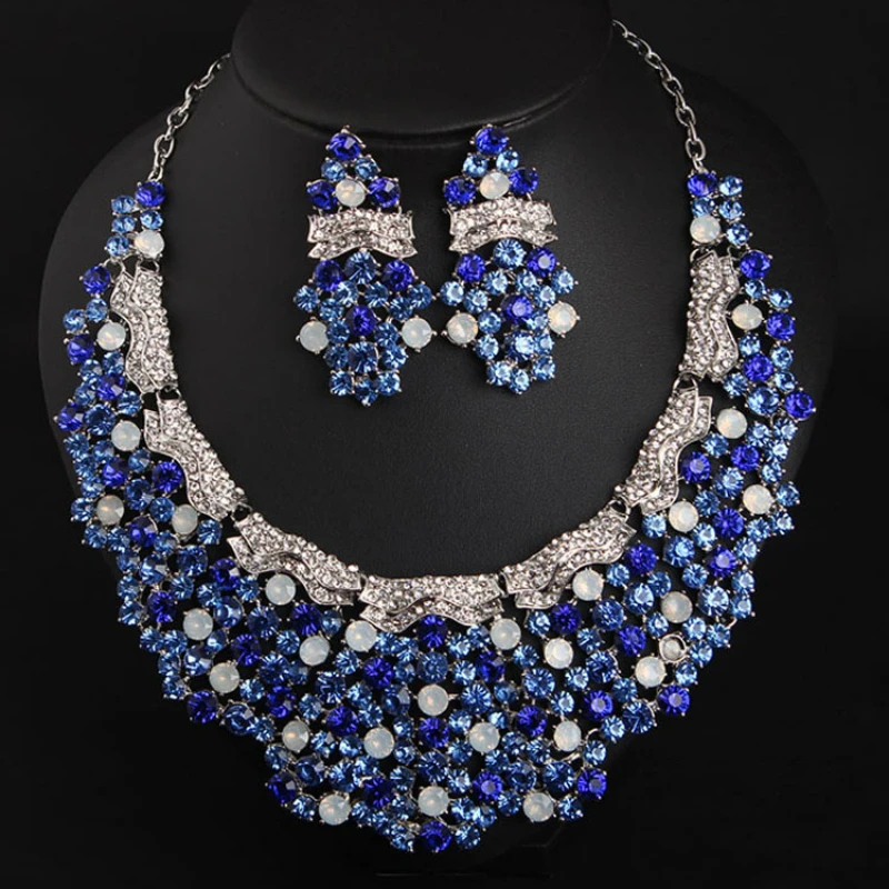 MYDANER New Luxury Women Wedding Jewelry Set AAA Glass Crystal Rhinestone Necklace Earrings Set Bridal Party Jewelry Accessories