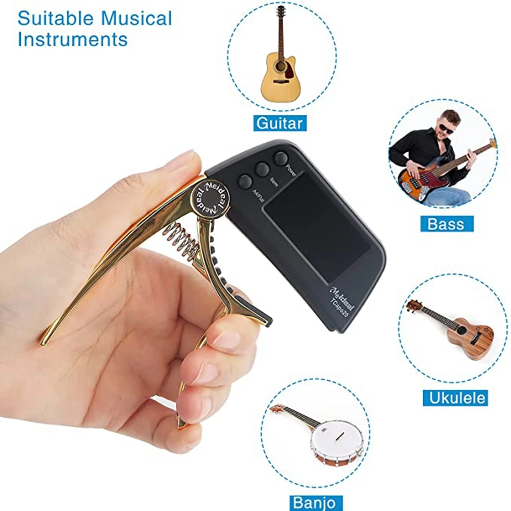 New Guitar Capo 2 in 1 Guitar Tuner for Bass Acoustic Electric Guitar Chromatic Professional Change Key Guitar Bass Accessories