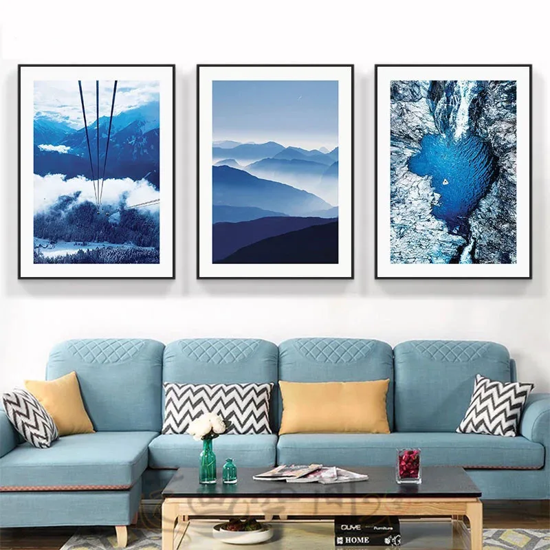 

Blue Lake Mountain Abstract Art Canvas Painting Living Room Bedroom Cafe Internet Nordic Style Wall Art Pictures