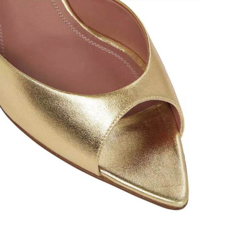 2021 New Pointed Toe Peep Toe Sandals Fashion Pink Women\'s Shoes Wine Glass Heel Golden Slippers