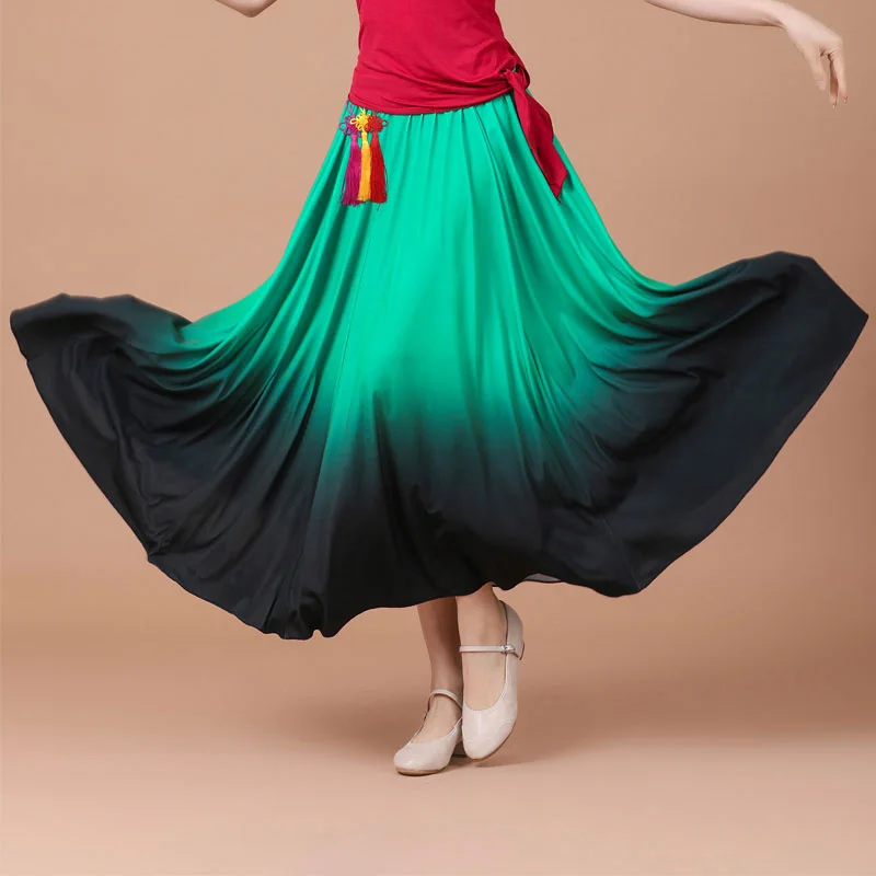 Frauen Spanisch Flamenco Rock Dance Praxis Lange Große Schaukel Rock Farbverlauf Leistung Gypsy Rock Dame Bauch Rock Kleid