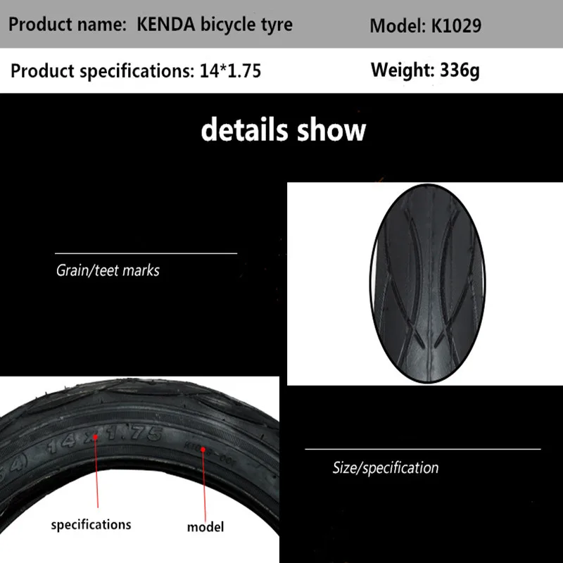 Kenda 14X1.75 （47-254）Bike Tyre K1029 BMX Folding Bicycle Tire for Cycling Riding Bicycle Parts