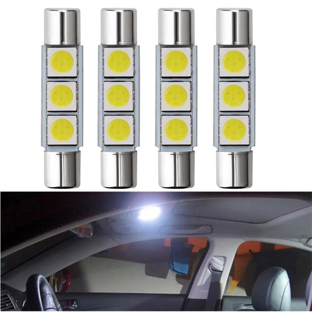 

4PCS Xenon White 5050 3-SMD 31mm 6641 LED Bulb Sun Visor Mirror Fuse Lights Car Accessories