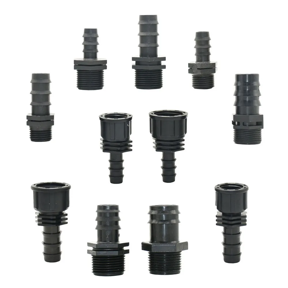 50pcs 16mm 20mm 25mm 32mm Pe Hose Barb Connectors With 1/2 3/4 1 inch Male Female Thread 1/2 3/4 1