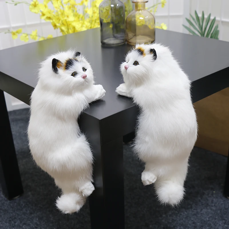 Realistic Furry Hanging Simulation Plush Cat Doll Animal Figurines Home TV Decoration Cute Kitten Model Soft Toy Child Gift