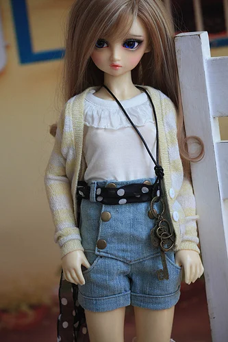 D03-P430 children toy BJD DD SD MSD 1/6 1/4 1/3 doll's clothes Casual Lotus leaf collar top high-rise jeans 1pcs