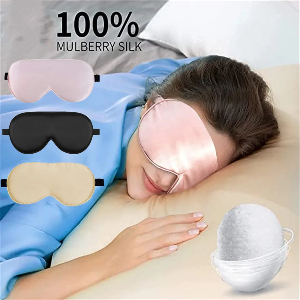 100% Natural 19 Mulberry Silk Sleep Eye Mask Sleeping Smooth Soft Eye Sleep Shade Cover with Elastic Adjustable Strap Blindfold