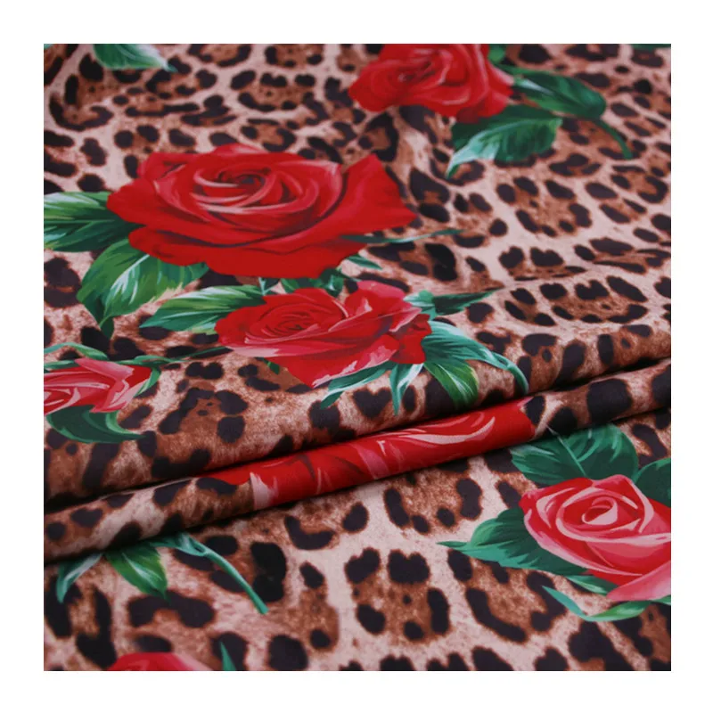 Leopard Rose imitacja lnu drukowane tkaniny poliestrowe marka Fashion Design koszula Diy szycia tkanin na materiał sukni