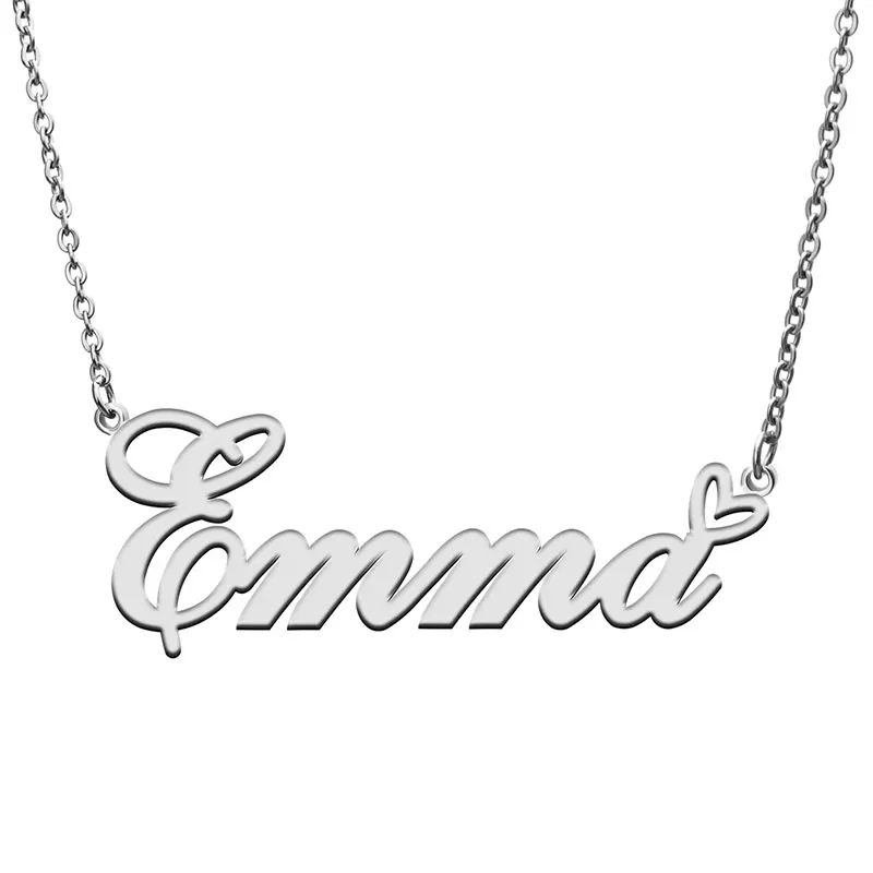 Emma with Love Heart Name Necklace for Women Stainless Steel Jewelry Nameplate Pendant Femme Mother Child Girls Gift