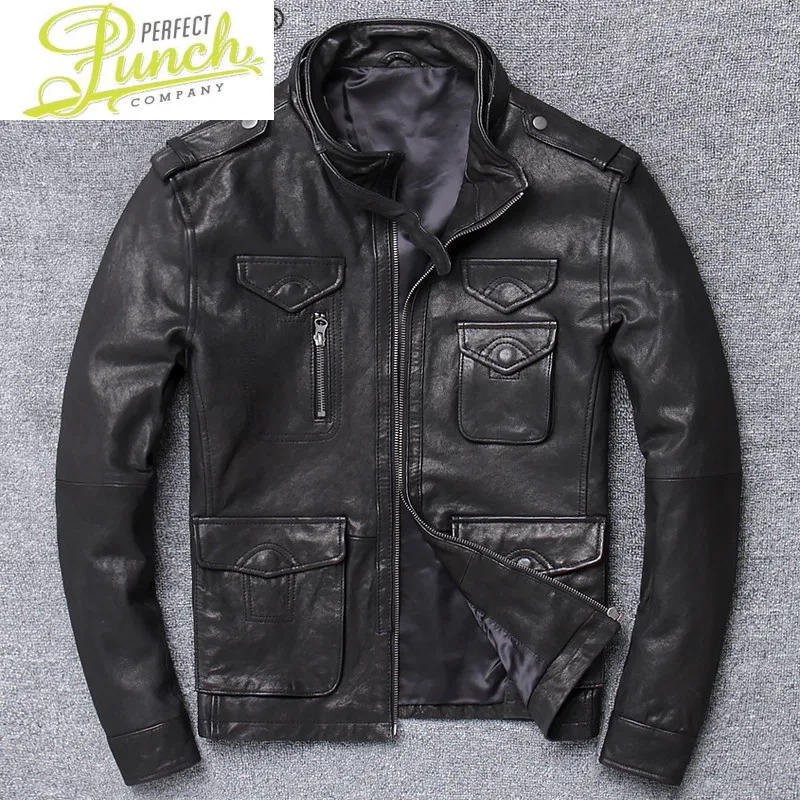 

New Spring Men's Leather Jacket Real Sheepskin Mens Shearling Jacket Mens Clothing Casual Oversize Coat X-HL013