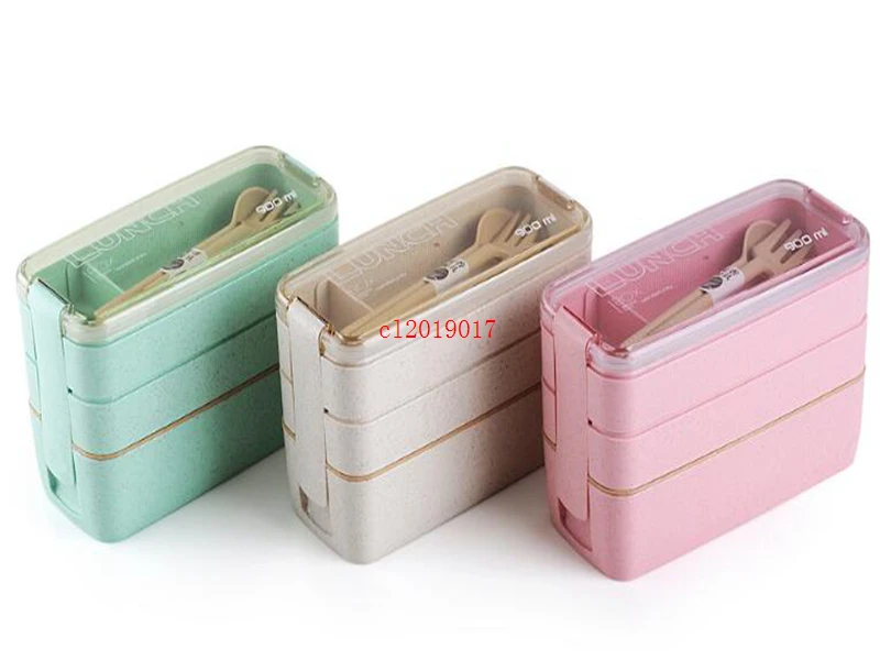 Wheat Straw Lunch Box Healthy Material Lunch Box 3 Layer 900ml Wheat Straw Bento Boxes Microwave Dinnerware Food Storage Contain