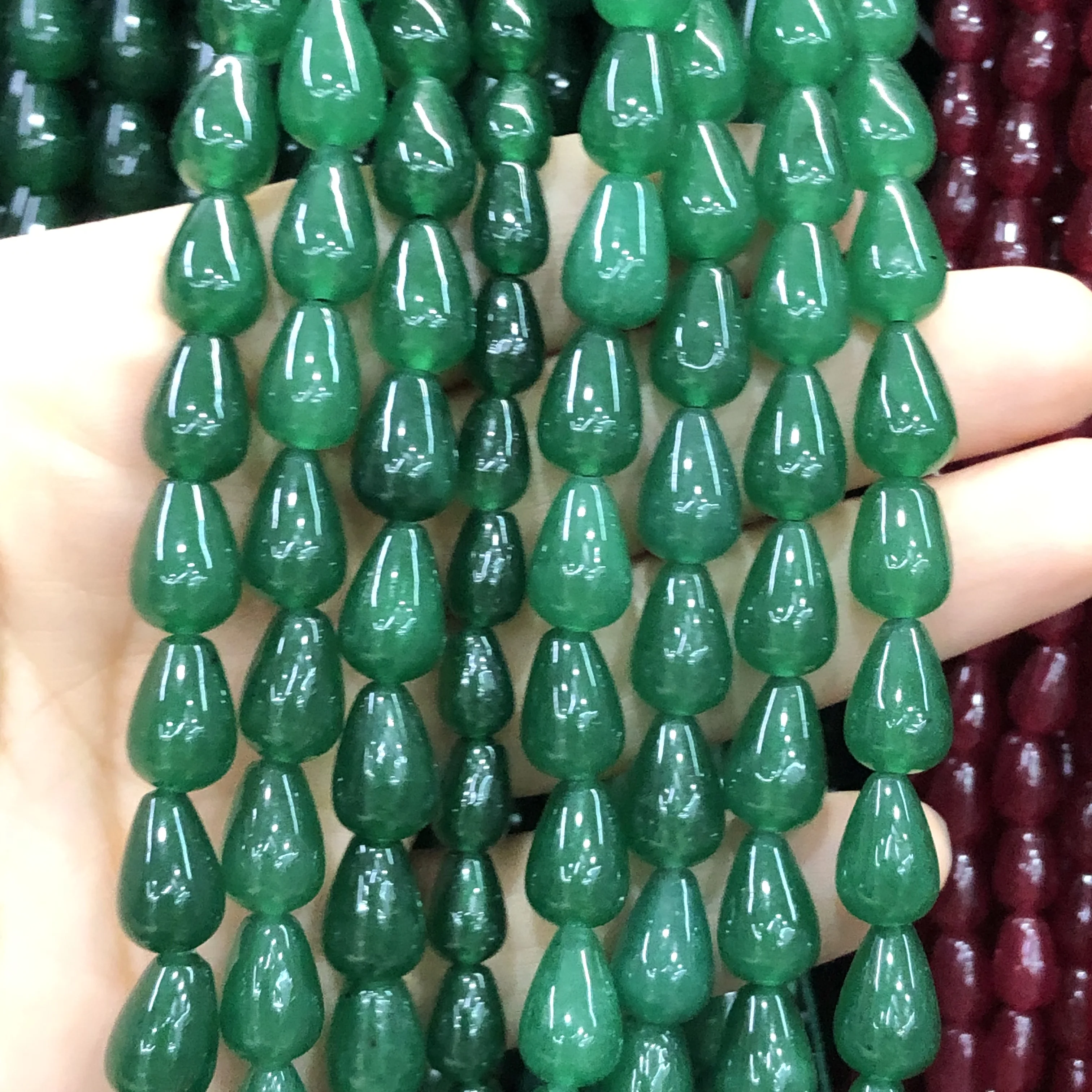 Natural Stone Water Drop Green Chalcedony Jades Beads Loose Spacer Beads For Jewelry Making Diy Bracelet Necklace Earring