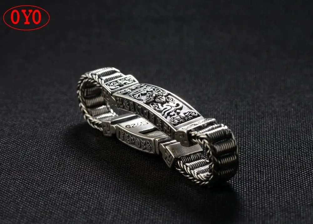 S925 Silver Vintage Thai silver craftsmanship vajra ritual silver jewelry handmade silver wire braided bracelet 13mm