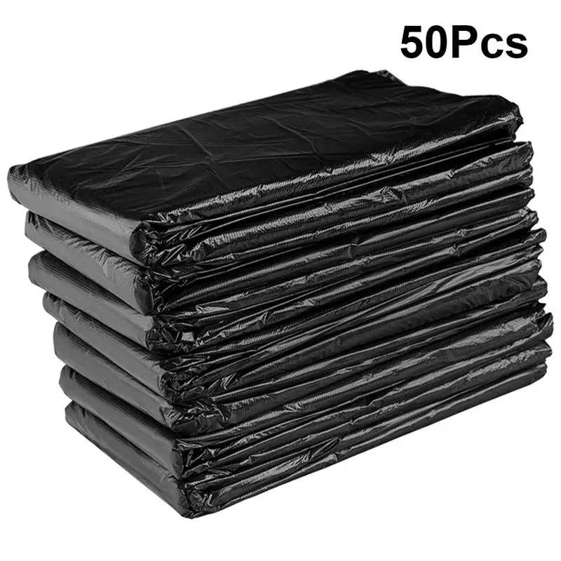 50pcs Large Rubbish Bag Plastic Thicken Disposable Garbage Bags Home Waste Trash Bags for Hotel Village (Black 50x60 2.5 Silk)