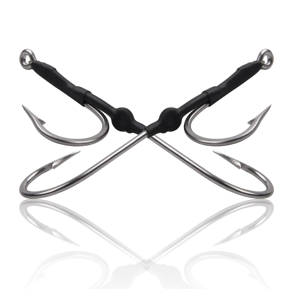 1pcs 7691 Stainless Steel Double Assist Hooks Trolling Big Game Fishing Hooks Shark Hooks Strong Fishooks 6/0-13/0