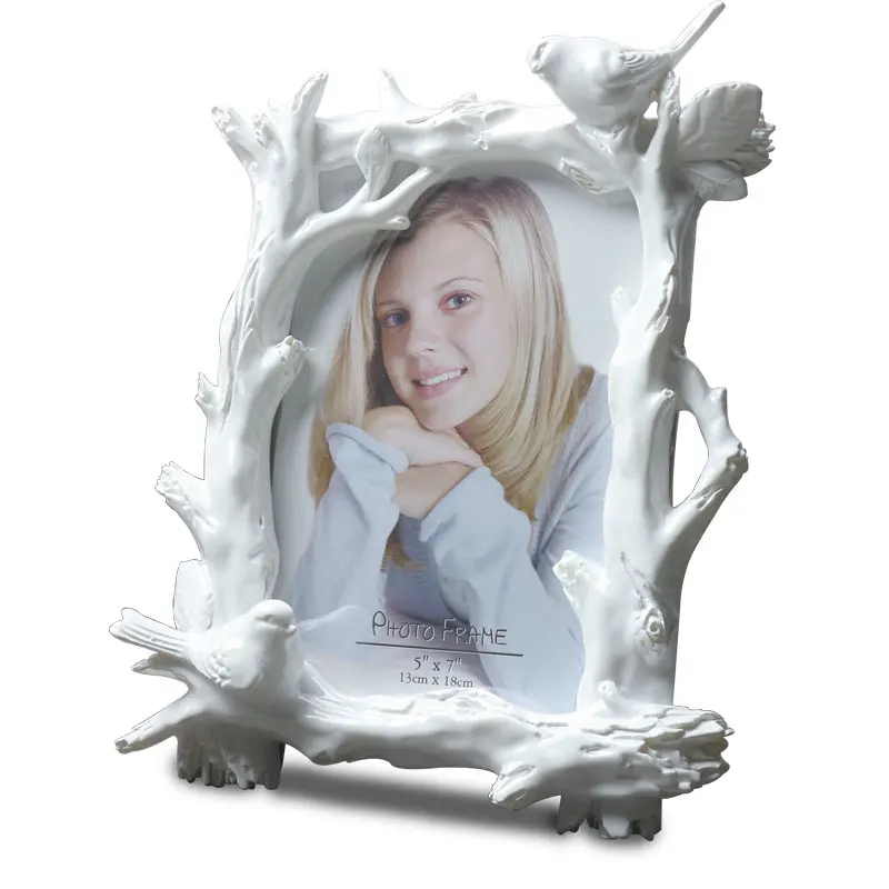 

American Style Pastoral Frame Relief White Bird Branches, Luxury Pendulum Frame 7inch