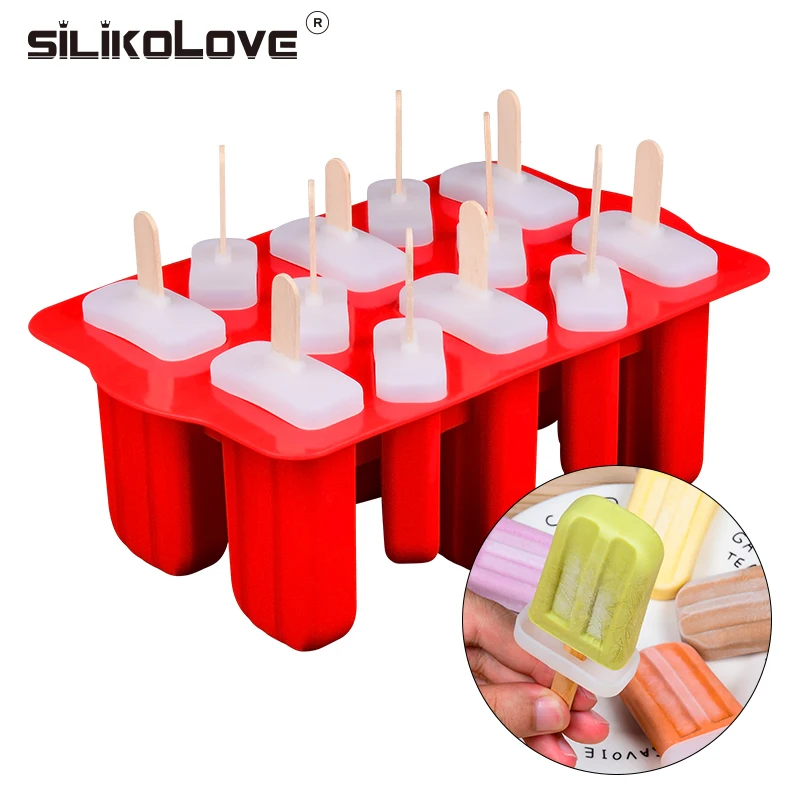 

SILIKOLOVE 12 Cavity Frozen Ice Pop Maker Food Grade Silicone Popsicle Molds Reusable Ice Cream Molds With 12 Sticks