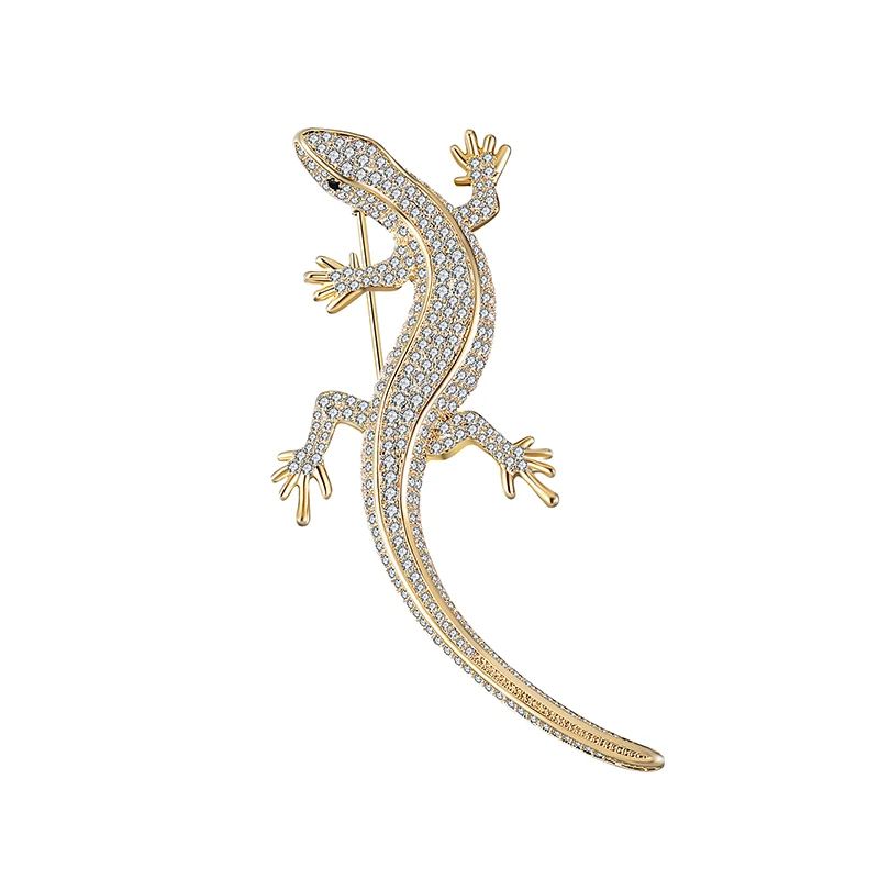Luxury Crystal Cubic Zirconia Lizard Brooch Salamander Pin Badge Gecko Cute Vintage Jewelry Animal Brooches Pins Christmas Gift