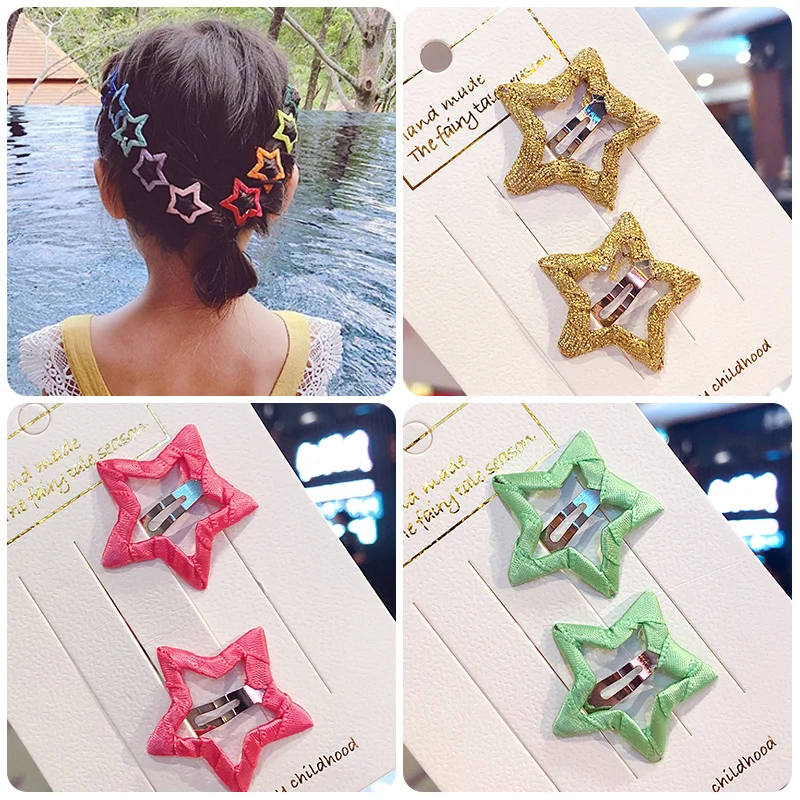 3/6/12 Pcs/Set Children Cute Colors Shiny Five-pointed Star Flower Hair Clips Baby Girls Lovely Hairpins Kids Hair Accessories