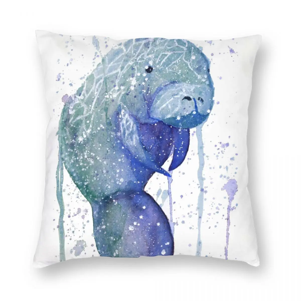 

Watercolor Manatee Square Pillowcase Polyester Linen Velvet Printed Zip Decorative Throw Pillow Case Car Cushion Cover