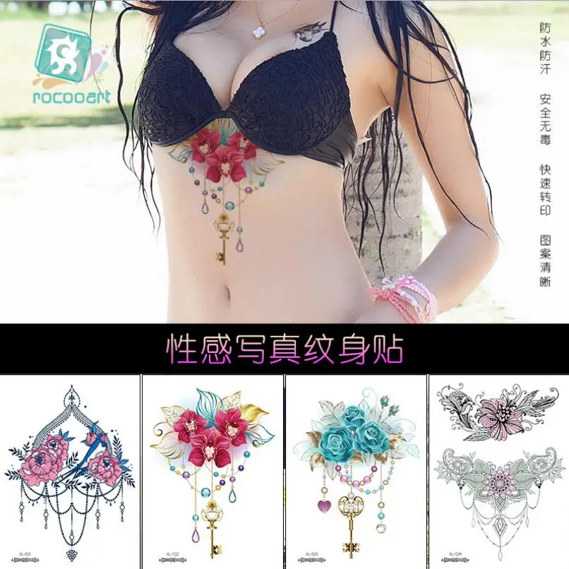 1 PIECE Sexy Chest Back or Sternum Body Classic Henna Lotus Flower Waterproof Temporary Tattoo Body Art T1866