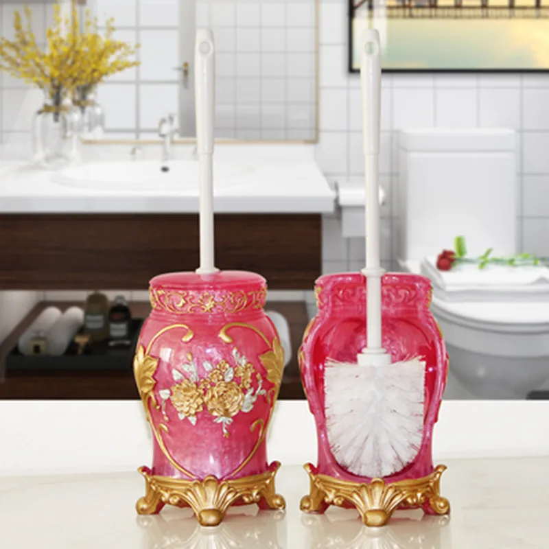 

Pink Bathroom Cleaning Tool Brush Holder Toilet Resin Bowl Brush Kit Bathroom Accessories Toilet Brush and Plunger Set