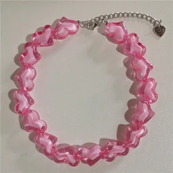 Kpop Y2k Goth Harajuku Acrylic Cute Peach Heart Beaded Neck Choker Necklace For Women Girlfriend Halloween 90s Grunge Jewelry
