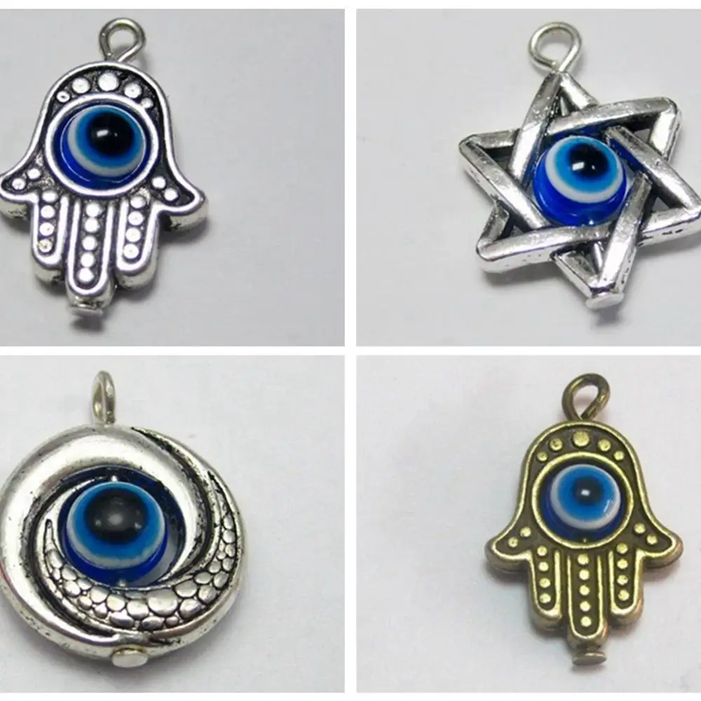 50 Tibet Silver Hamsa Hand  Blue Eye  Kabbalah Good Luck Charm Pendants