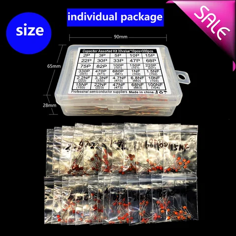 300pcs 30Values 2pf-0.1uf 100nf Ceramic Capacitor Kit 2/3/5/10/15/22/30/33/47/68/75/82/100/220/330/470/680/pf/p 1/1.5/2.2/3.3/NF